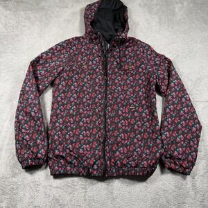 Volcom Enemy Lines Jacket Women XS Black Floral Hooded Full Zip Windbreaker Surf